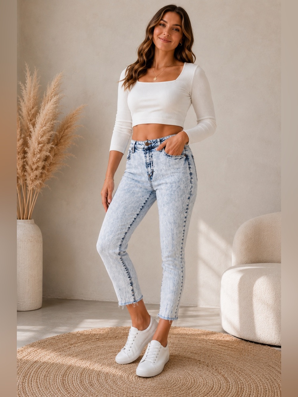 See Thru Soul High Rise Crop Skinny Acid Wash Jeans Size 28 Raw Hem Stretch